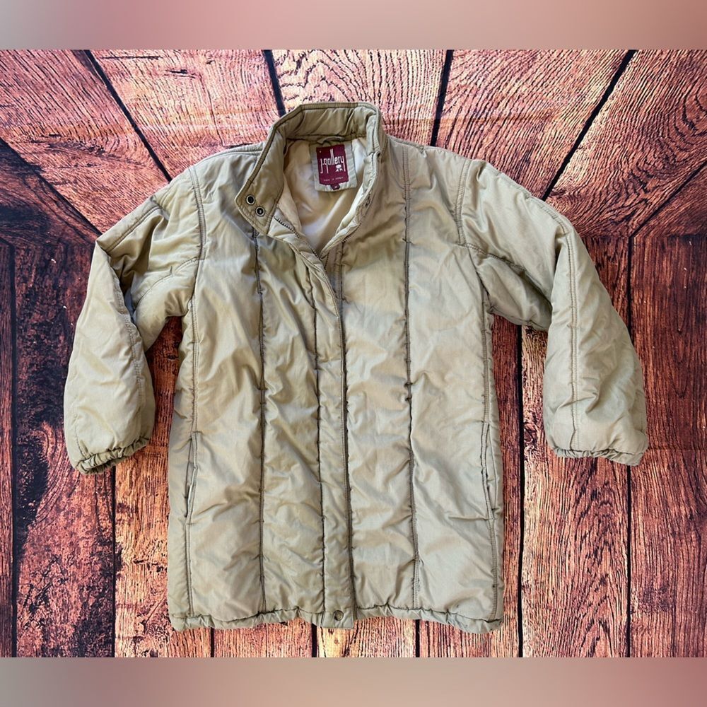Women's Vtg J GALLERY Pale‎ Brown Quilted Long Stadium Coat Size S - Picture 2 of 9